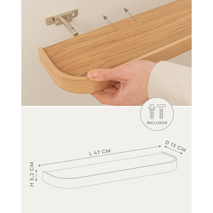 Набір настінних полиць Kazai. Toke 3 підвісні полиці зі шпону справжнього дерева Плаваюча дерев&39яна полиця як настінна прикраса та місце для зберігання у ванній кімнаті, вітальні, кухні, спальні тощо Дуб 47 см x 13 см (комплект з 3 шт.)