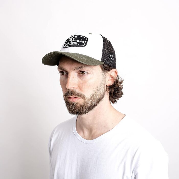 Бейсболка Blackskies Race Чоловіча та жіноча преміальна кепка-вантажівка Кепка зі сніпбек-козирками - унісекс, для вулиці, для активного відпочинку, літо, для відпочинку, один розмір, оливково-біло-чорний