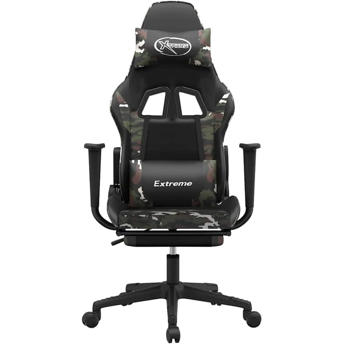 Ігрове крісло з функцією масажу та регульованою підставкою для ніг з чорної камуфляжної штучної шкіри, регульована спинка, висота та поворот на 360 градусів, ергономічне офісне крісло, 37 x 41,5 см (Ш x Г), багатоколірне