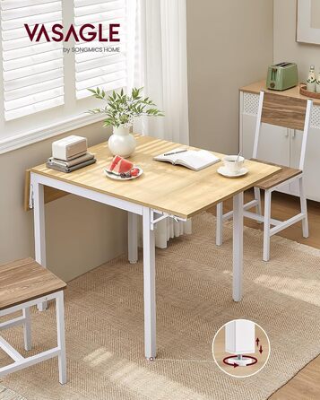 Обідній стіл VASAGLE, розкладний кухонний стіл для 2-4 осіб, для невеликих приміщень, натуральний дуб-хмарно-білий KDT077Y01 Натуральний дуб хмарно-білий Стільці не входять до комплекту