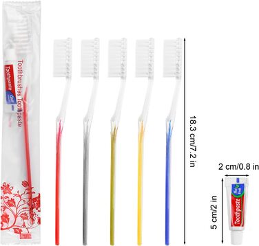 Одноразові зубні щітки, 20 упаковок одноразових зубних щіток із зубною пастою в індивідуальній упаковці для готелю/кемпінгу/будинку престарілих/благодійності (5 кольорів) 20 упаковок
