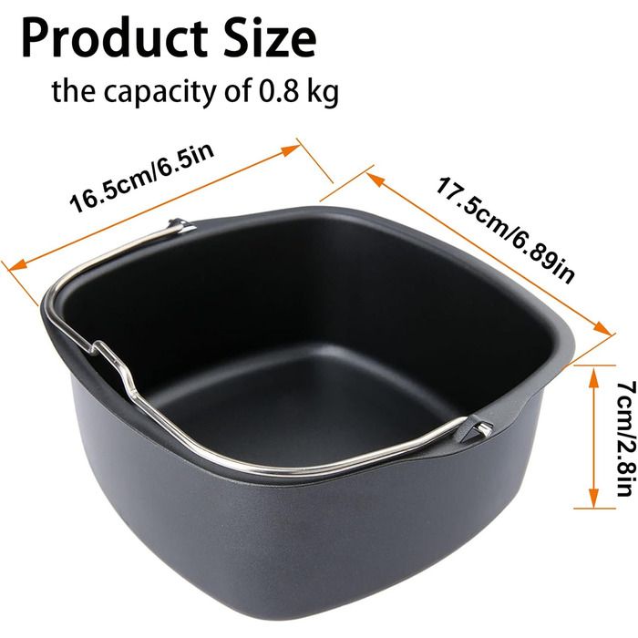 Форма для випічки Yetaha HD9925/00, аксесуари для випічки у фритюрниці 17,5*16,5*7 см для випічки Turbostar, можна мити в посудомийній машині з антипригарним покриттям, місткість 0,8 кг