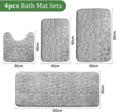 Комплект килимків для ванної, 4 предмети, килимок для ванної, нековзний, можна прати, килимок для ванної з піни з ефектом пам&39яті, комплект килимків для ванної, комплект для ванної з 4 предметів (темно-сірий)