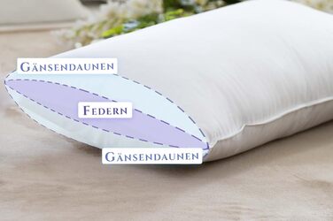 Розкішна 3-камерна подушка Aura 80 x 80 см, середня, зовнішній матеріал 90 високоякісний угорський пух I класу, внутрішній матеріал гусяче пір&39я, Oeko-Tex 100, ексклюзивний чохол зі 100 бавовни. Пухова подушка 80 x 80 середня