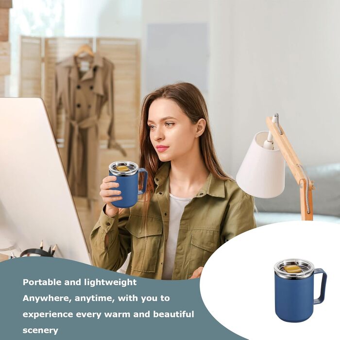 Ізольована металева кружка кухоль з нержавіючої сталі об&39ємом 450 мл, з подвійними стінками, що зберігають тепло Кришка з ручкою для дорожньої кавової кружки, для кемпінгу та дорослих, Hydrat Blue