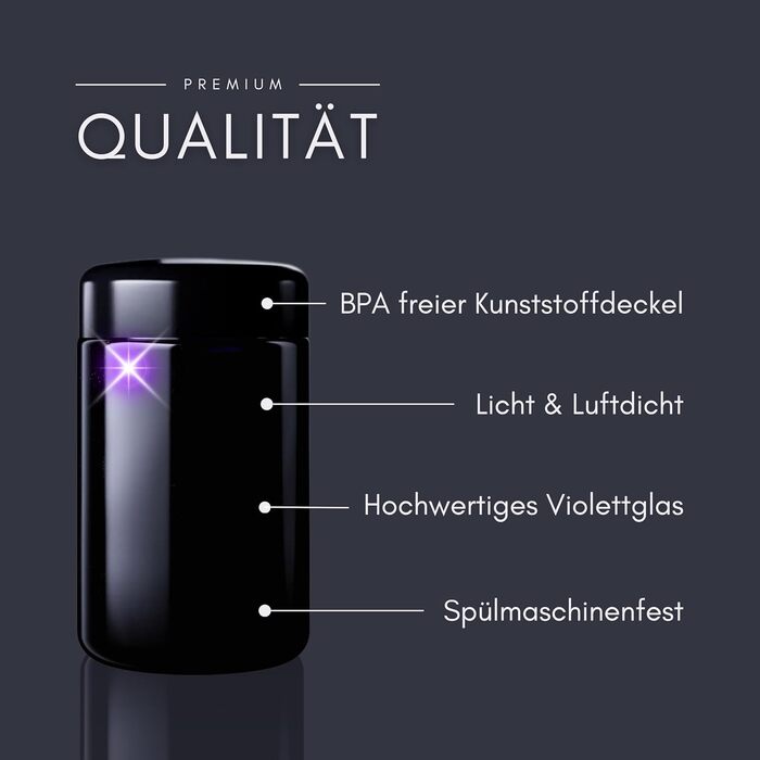 Елегантна скляна банка для зберігання ANCEVIA фіолетового кольору 100 мл (скорочена версія) набір із 3 предметів, герметичний контейнер для зберігання з кришкою Банки для зберігання Miron, скляні контейнери з кришками, наприклад, для спецій, насіння, чаю 