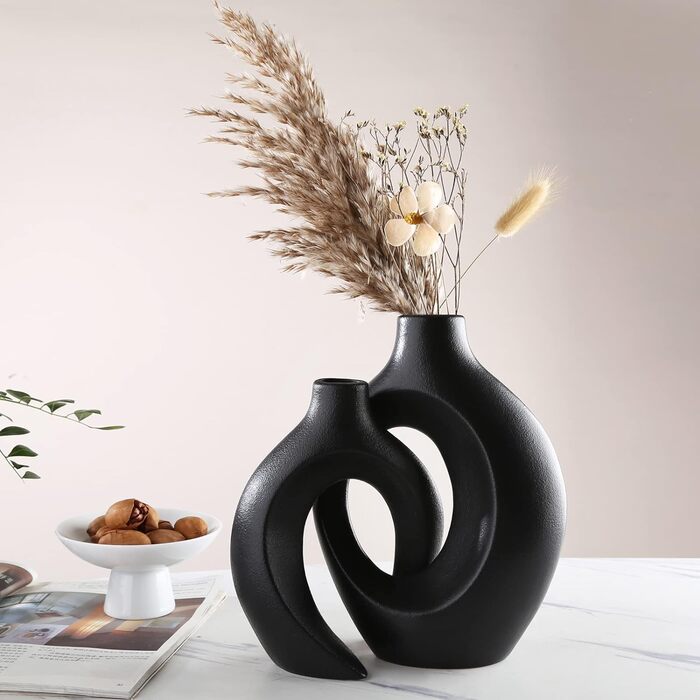 Ваза чорна матова, Керамічна ваза для пампасної трави, Ваза Скандинавська кільцева форма Сучасний декор, Квіткова ваза Прикраса ві