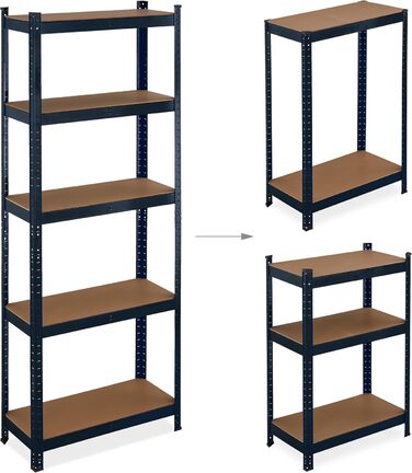 Полиця для зберігання Relaxdays для важких умов експлуатації, 5 ярусів, ВШХ 180x70x30 см, вантажопідйомність 500 кг, сталь, чорна