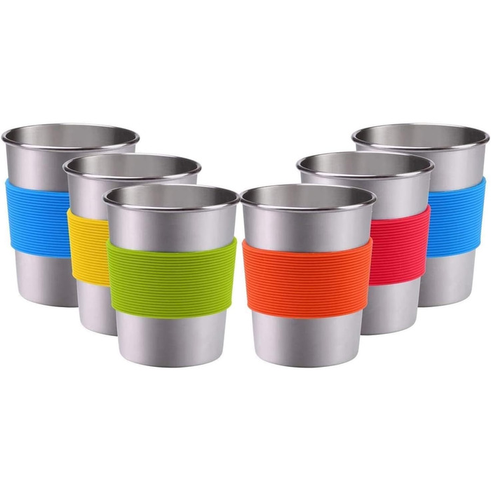 Набір із 6 чашок з нержавіючої сталі, маленькі чашки з нержавіючої сталі об&39ємом 240 мл із силіконовою оболонкою, багаторазові чашки з нержавіючої сталі для кемпінгу, пікніків на свіжому повітрі, соку, крижаної води, кави