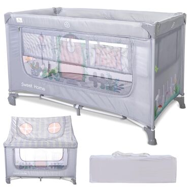 Дитяче ліжечко Lorelli з балдахіном та колесами, 2 в 1 дитяче ліжечко та манеж Sweet Home, ліжечко від народження до 15 кг, бічний вхід, складне, включаючи сумку для перенесення, сірий