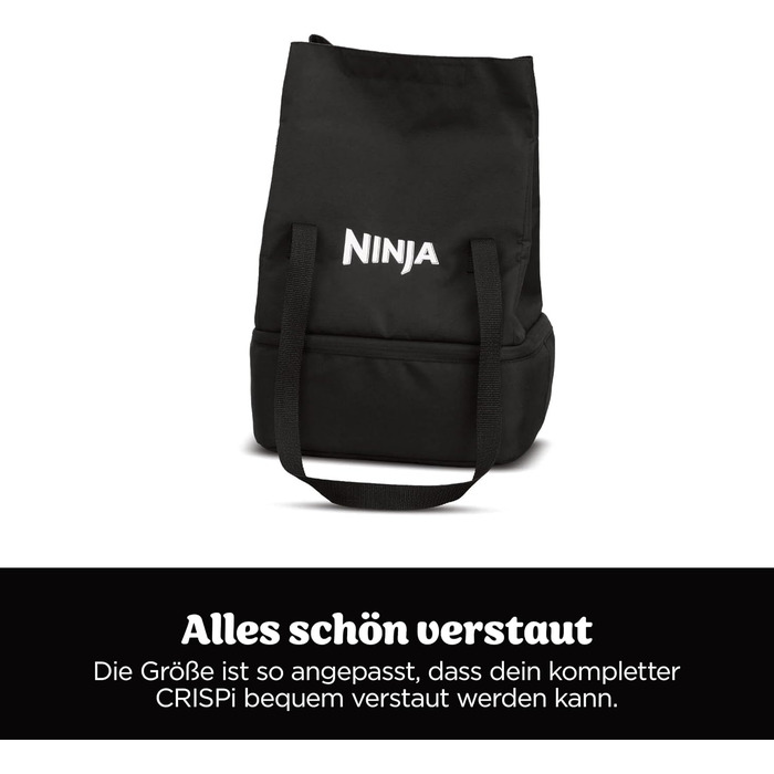 Портативна аерофритюрниця Ninja CRISPi, 3,8 л та 1,4 л, з сумкою для перенесення, біло-срібляста