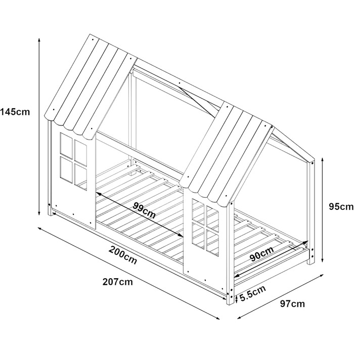 Дитяче ліжко Tostedt Ліжко-будиночок Молодіжне ліжко Ліжко-будиночок Ігрове ліжко Напіввідкритий дизайн Ліжко Монтессорі з масиву