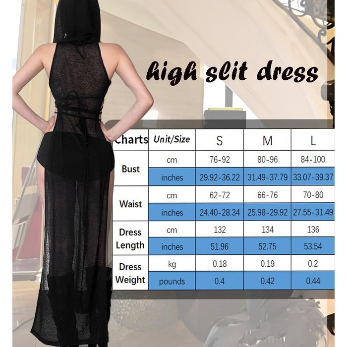 Жіноча сексуальна прозора готична сукня з капюшоном, коміром, без рукавів, костюм на Хелловін, EDM фестиваль, рейв-костюм, чорний колір, розмір M