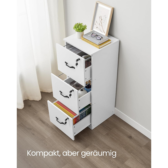 Картотечна шафа VASAGLE, офісна шафа для домашнього офісу, підставка для принтера, з 3 шухлядами, що замикаються, регульовані підвісні рейки, для форматів A4 та Letter, хмарно-білий OFC055W14 хмарно-білий 3 полиці (103 висоти см)