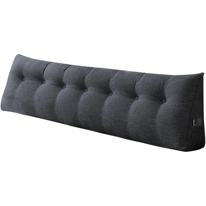 Клиноподібна подушка, трикутна, з поперековою підтримкою, велика подушка для спини, бавовна та льон, подушка для читання для ліжка, знімна подушка для читання (темно-сіра, 200 x 50 x 20 см, бавовна та льон) Темно-сіра бавовна та льон 200x50x20 см