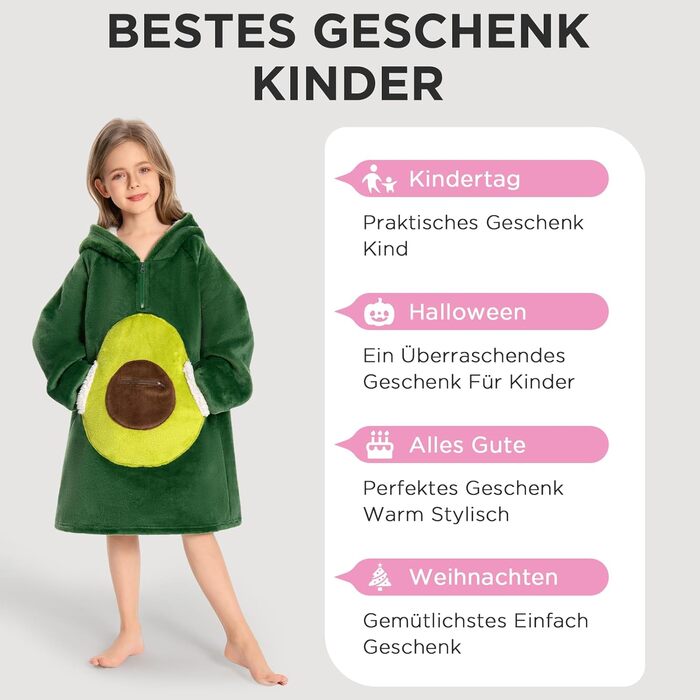 Дитяча ковдра-толстовка великого розміру, портативна ковдра з шерпа-флісу з рукавами та кишенями, м&39яка тепла затишна толстовка з капюшоном для дівчаток та хлопчиків, колір авокадо