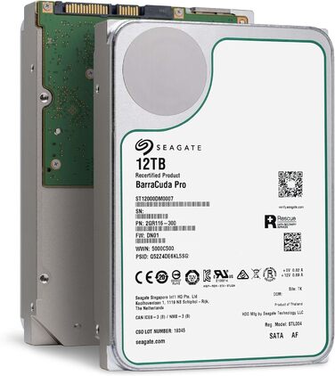 Внутрішній жорсткий диск Seagate Barracuda Pro 12TB ST12000DM0007 3,5-дюймовий настільний жорсткий диск, SATA3, 7200 об/хв, 256 МБ кеш-пам'яті (відновлений)