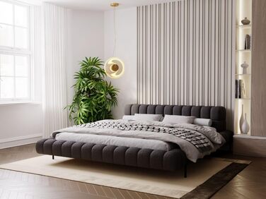 Уявіть собі ліжко 180x200, М&39яке ліжко без місця для зберігання, М&39яке ліжко з металевими ніжками, Тканина букле, з рейковою основою, з узголів&39ям, без матраца (Чорний, 180x200) Чорний 180x200