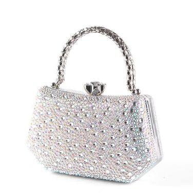 Вишукана кришталева вечірня сумочка Zweig & Ewigkeit з кристалами та срібною металевою ручкою 20 см блискуче клатч для особливих подій, білого кольору