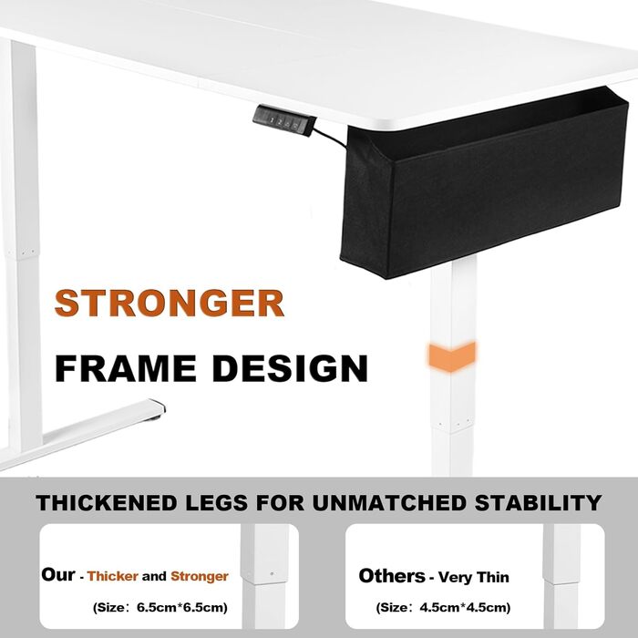 Електрично регульований по висоті стіл, 160 x 80 см, комп&39ютерний стіл з функцією пам&39яті, ергономічний стіл для роботи стоячи, з гачками та сумкою для зберігання, офісний стіл, білий 160 x 80 см