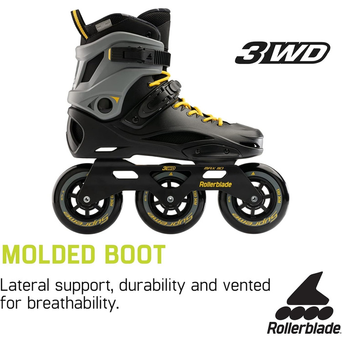 Роликові ковзани для фітнесу унісекс чорний/шафрановий жовтий, Urban Performance Inline Skates 7, 110 Unisex Adult Fitness Inline