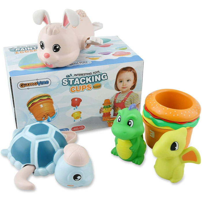 Іграшки для води GizmoVine для дітей, іграшки для ванни для немовлят, іграшка для купання з 9 предметів для малюків від 1 2 3 4 ро