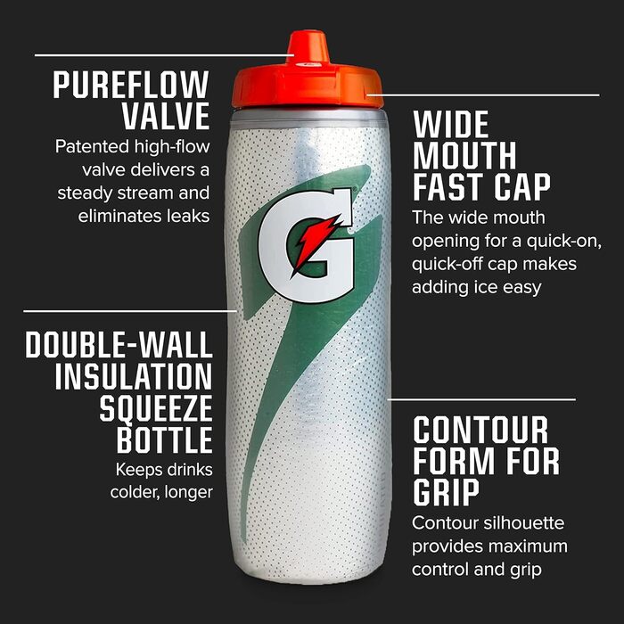 Ізольована пляшка Gatorade, чорна, 850 мл 887 мл чорна