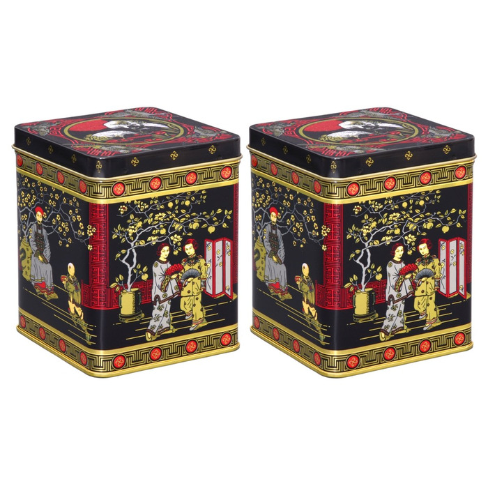 Чайні бляшанки для розсипного чаю, по 200 г кожна, бляшанки для спецій, чорні в японському стилі, металеві, квадратні з відкидною кришкою, 88 x 88 x 115 мм (ДхШхВ), 2