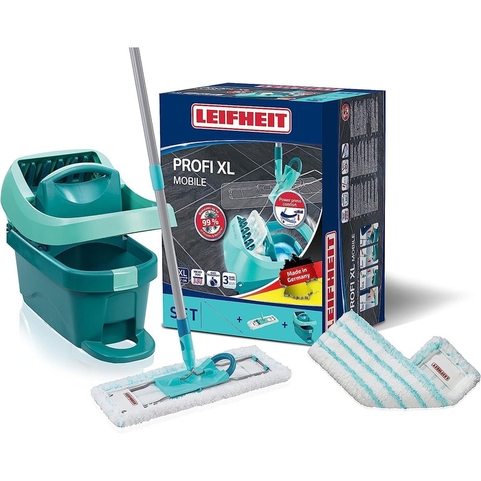 Набір для протирання Leifheit Professional Profi micro duo XL зі шваброю для підлоги та роликами зі змінною кришкою виготовлений з мікрофібри, абсорбуючий та простий у догляді