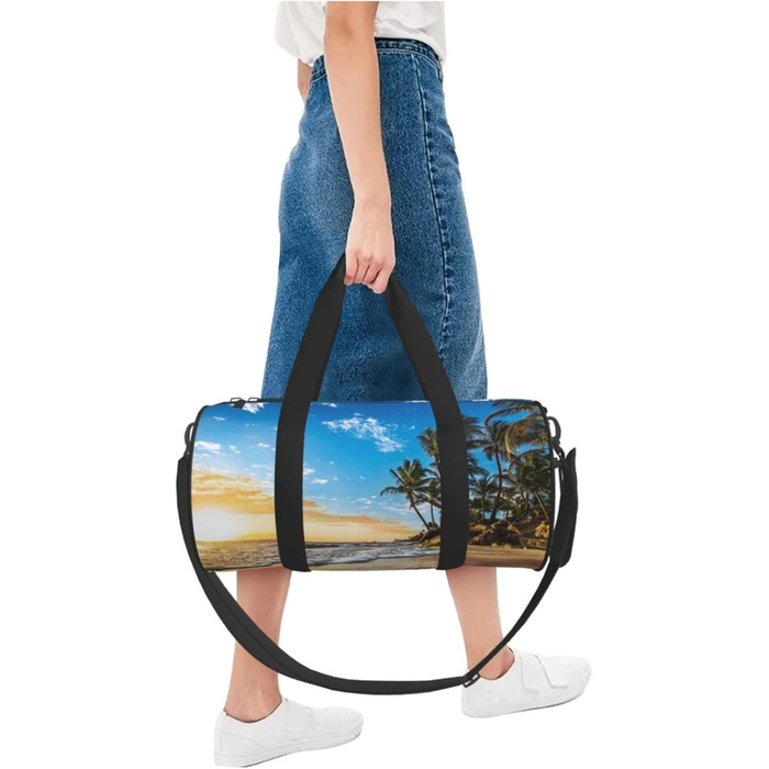 Спортивна сумка, дорожня сумка, пляжна сумка, принт Захід сонця, ландшафтний малюнок, сумка на нічліг, чорна, універсальний розмір, сумка для подорожей