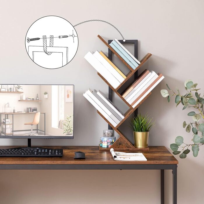 Книжкова полиця HOOBRO, окремостояча полиця з 4 полицями, дерев&39яна полиця для DVD, деревоподібна, металевий каркас, для вітальні, кабінету, дитячої кімнати, вінтажний коричневий EBF04SJ01G1 34 x 20 x 71 см темно-коричневий чорний