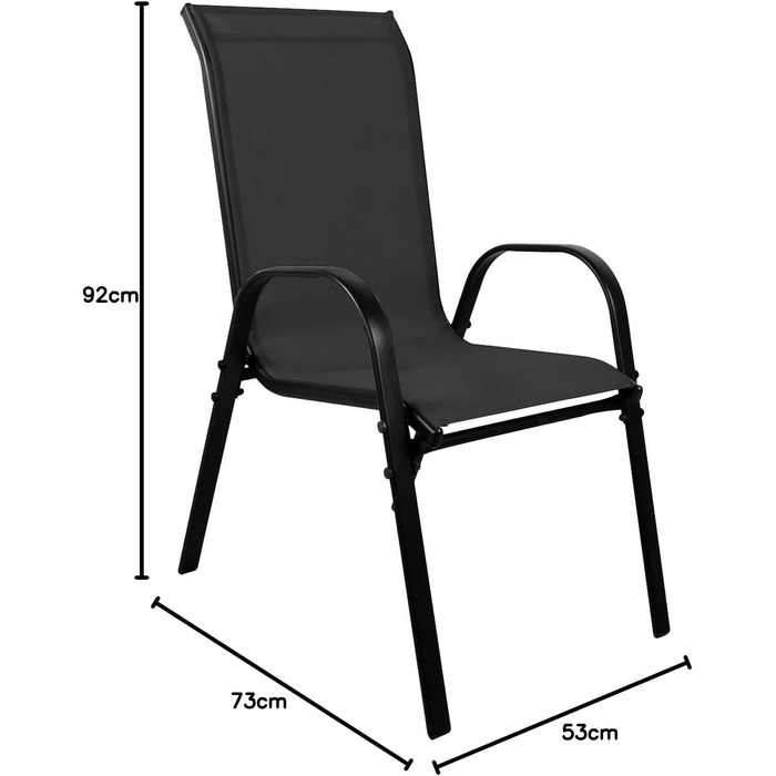 И XL Штабельне крісло Садовий стілець Текстильне покриття Чорні садові меблі Штабельований металевий Чорний, 2 шт.