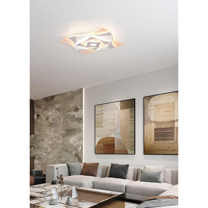 Стеля LED-світильник Trio Leuchten Akita 647110131, матовий білий метал, акрил, 56 Вт LED, з пультом, диммер, зміна кольорів