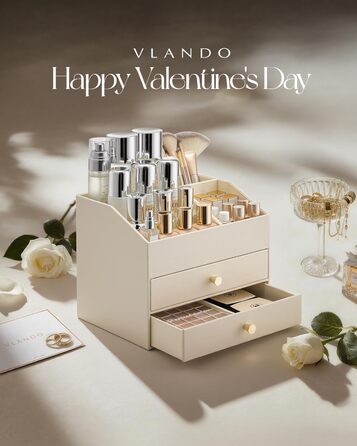 Органайзер для макіяжу VLANDO з 3 шухлядами, органайзер для туалетного столика, органайзер для косметики, органайзер для макіяжу для ванної кімнати, догляд за шкірою комода, бежевий