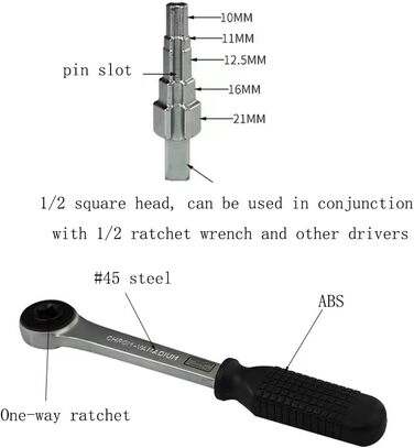 Радіаторний ключ з храповиком bayzconn 10-21 мм, 5 різних розмірів радіаторного ключа Ступінчастий ключ 1/2 дюйма квадратний радіаторний ключ Багатоцільовий ручний інструмент Для радіаторних клапанів