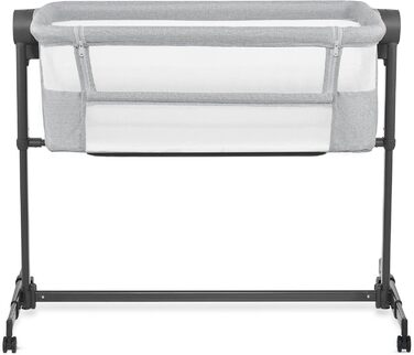 В-1 приліжкове ліжечко, дорожнє ліжечко з матрацом та простирадлом, 5-рівневе регулювання висоти матраца, 4 колеса з гальмами, м&39який матеріал, легка конструкція, сірий Neste Grey, 2 2-