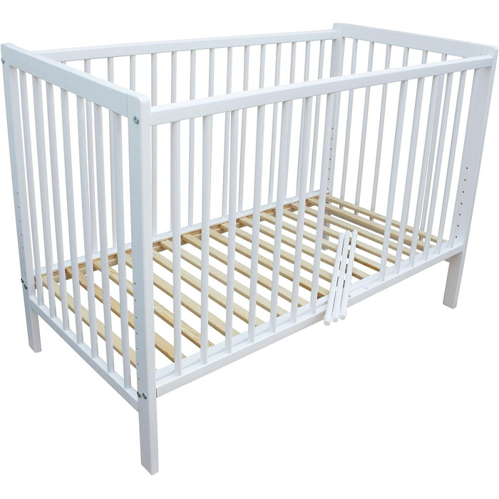 Дитяче ліжко Micoland - Приліжкове ліжко - Дитяче ліжко 120x60 см Трансформоване ліжко з ремінцем та колесами (біле) Біле