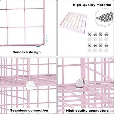 Дротяний кубічний органайзер для зберігання, 12 - металевий кубічний органайзер, C-подібна сітка, модульні полиці, органайзер для шафи, ідеально підходить для дому, офісу, вітальні, 91 см Д x 32 см Ш x 122 см В, рожевий UWCS3012P