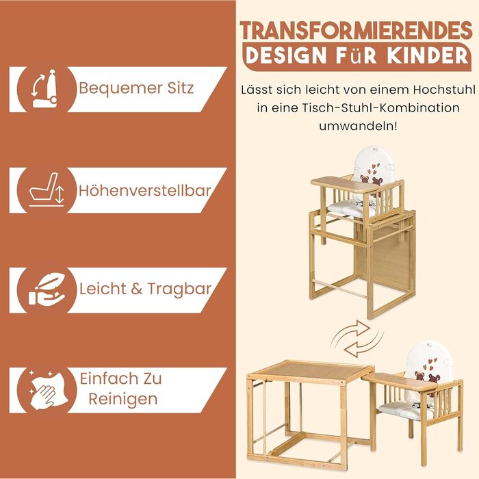 Комбінований дитячий стільчик Best for Kids легко трансформований дитячий стільчик-стілець дерев'яний дитячий стільчик зі столом і