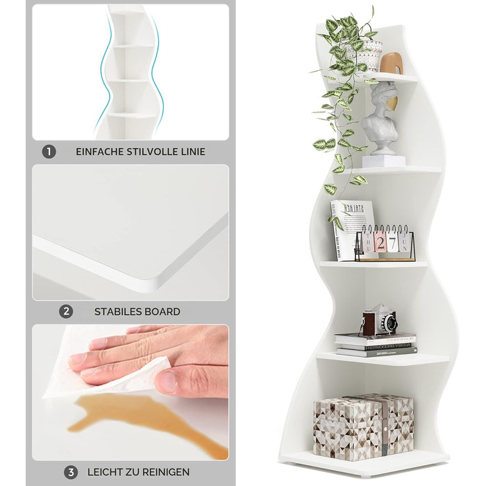 Кутова полиця Tribesigns, висота 178 см, полиця для зберігання, книжкова полиця, підставка для рослин, органайзер, 5 рівнів, сучасна, для дому, офісу, вітальні, спальні, балкону, біла