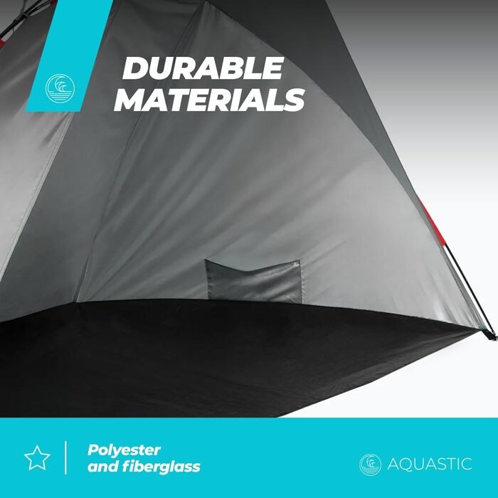 Пляжний намет AQUASTIC Concielo Легкий, компактний та захисний намет із захистом від UPF 50 120x210x120 см виготовлений з міцного поліестеру та скловолокна Ідеально підходить для пляжу Колір Сірий