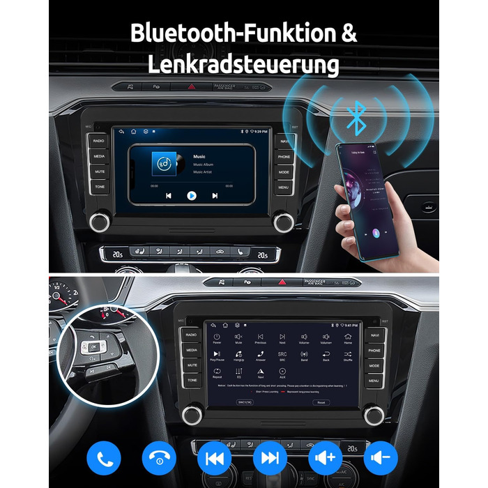 Автомобільне радіо Essgoo 464G Android 14 для VW Caddy Golf MK5 6 Polo Passat Seat RCD330 з бездротовим CarPlay Android Auto, 2 Din радіо з 7-дюймовим сенсорним екраном Bluetooth FM RDS GPS WiFi