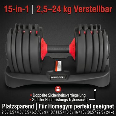 Регульовані гантелі HAKENO 2x24 кг Набір 15-в-1 зі швидким налаштуванням Запобіжний замок Для силових тренувань вдома