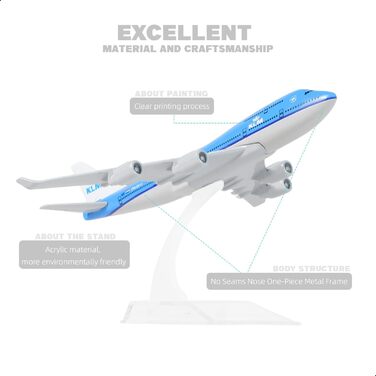 Лита під тиском металева модель літака KLM Boeing 747 у масштабі 1/400, модель літака з легкого сплаву з підставкою (6 дюймів завдовжки). Подарунки для любителів авіації. 01. Авіакомпанія KLM
