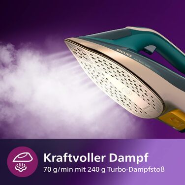 Парова праска Philips серії Azur 8000 - безперервна подача пари 70 г/хв, турбопароутворення 240 г, потужність 3000 Вт, технологія