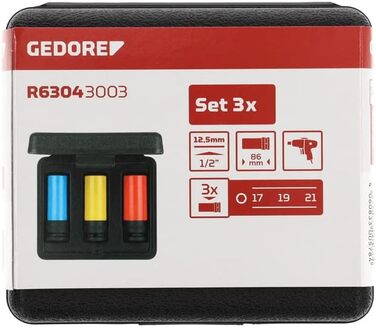 Набір торцевих ключів GEDORE red Kraftschrauber з захисними втулками, 3 шт., 17/19/21 мм, з обмежувачем глибини, колірне кодування, сталь хромомолібденова, одинарний