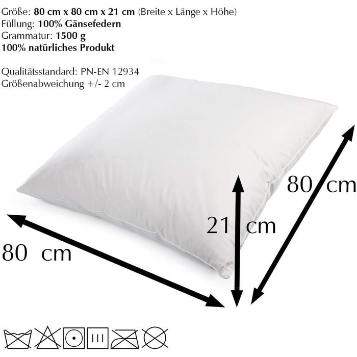 Домашній текстиль H&F преміум-якості Подушка 80x80 см Наповнювач 1500 грамів пір&39я, гусяче пір&39я 100 натуральна подушка Чохол 100 бавовна Пухова подушка 80 x 80 см Сертифіковано Oeko-TEX 1500 грамів
