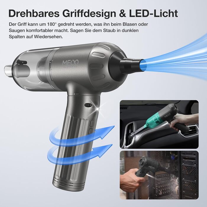 Автомобільний пилосос MECO ELEVERDE 4-в-1 Потужний, 18Kpa міні-ручний пилосос акумуляторний, 3-швидкісний портативний пилосос стис