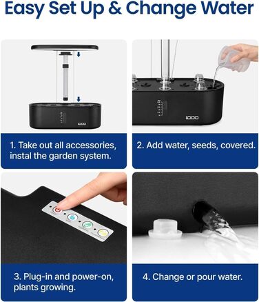 Системи гідропонного вирощування iDOO, світлодіодна лампа для рослин із автоматичним таймером, 10 стручків Smart Garden Indoor Herb Garden Hermination Kit, регульована висота, сигналізація про нестачу води