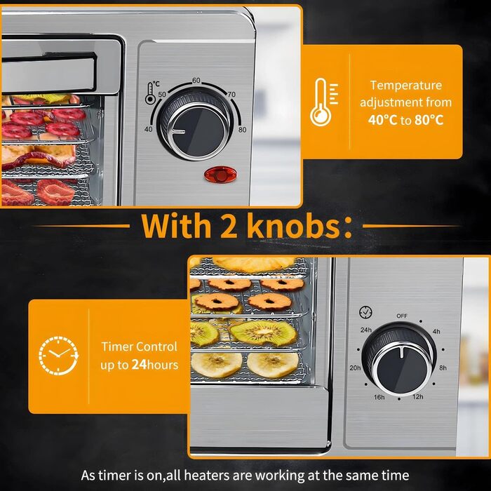 Дегідратор для їжі Skyehomo з нержавіючої сталі з рецептами, дегідратор 30 л з 8 решітками, які можна мити в посудомийній машині, 40-80C сухий з таймером на 24 години, 0,78 Дегідратор для їжі, дегідратор без BPA, м'ясо, фрукти, овочі 30 літрів